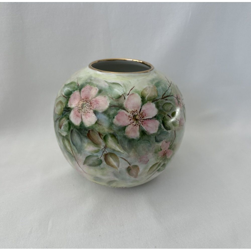Vintage Bavarian Dogwood Blossom Vase West Germany Hand Painted Hermina Wurtz